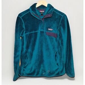 Patagonia Women’s Synchilla Snap-T Fleece Pullover Teal Medium FLAWED READ
